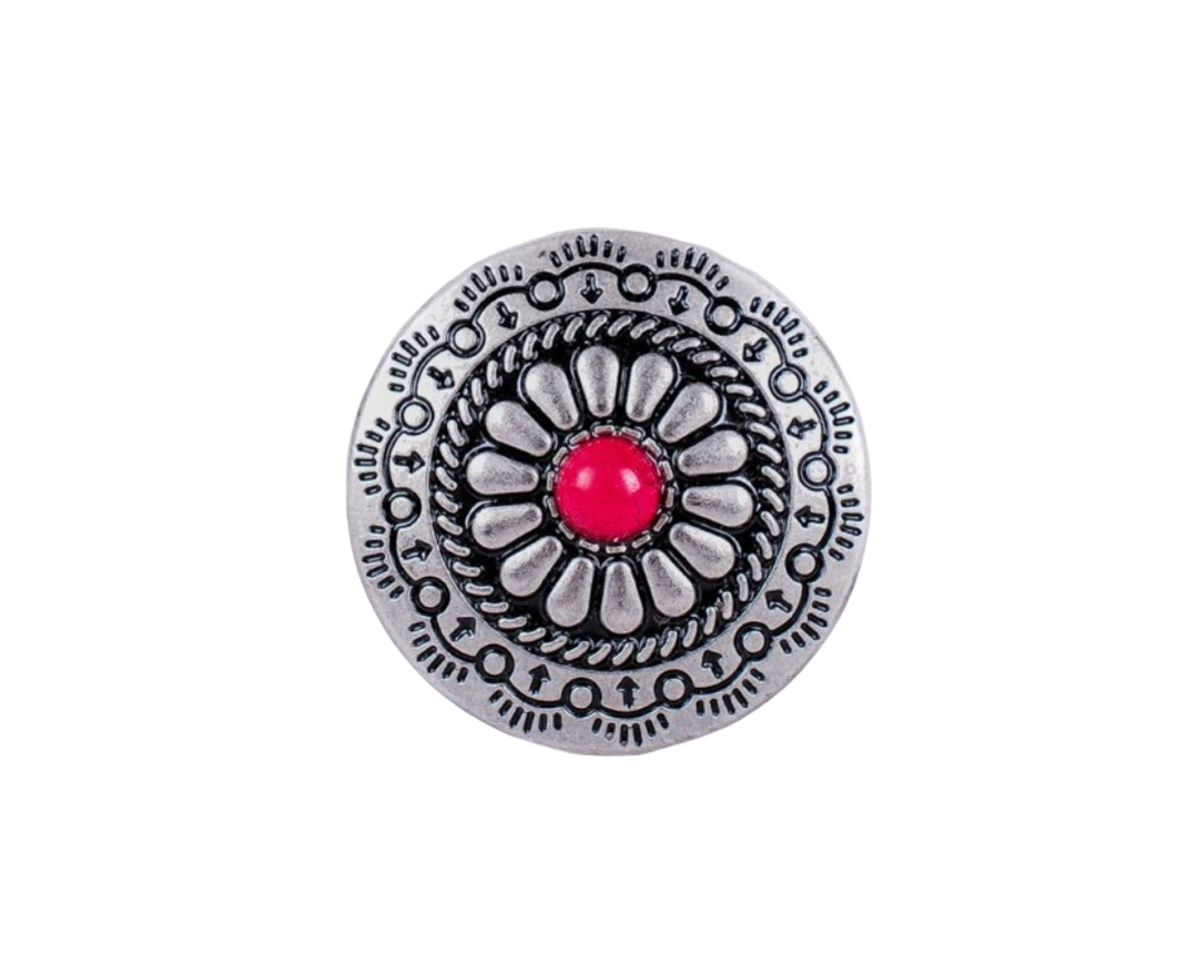 Blume 30 mm Western Concho zum Schrauben roter Stein