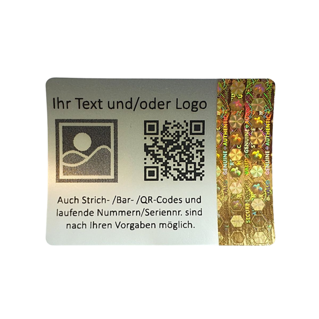 Hologramm Aufkleber 4 x 3 cm mit eigenem Logo und Text