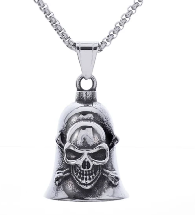 Biker Bell Glocke Metall Anhänger Motorrad Totenkopf Glücksbringer MC  
