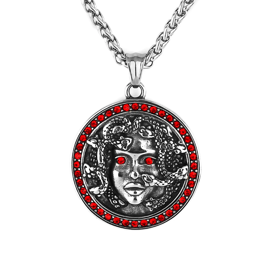 Halskette Medusa Edelstahl rot 60 cm