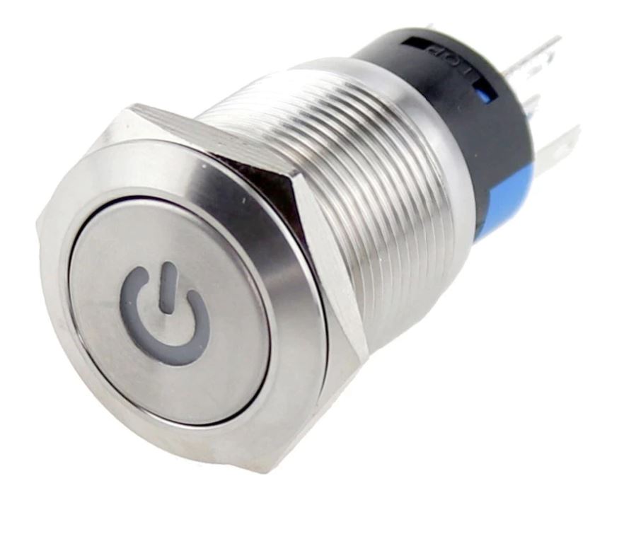Einbauschalter - / Taster 19 mm Edelstahl Power LED