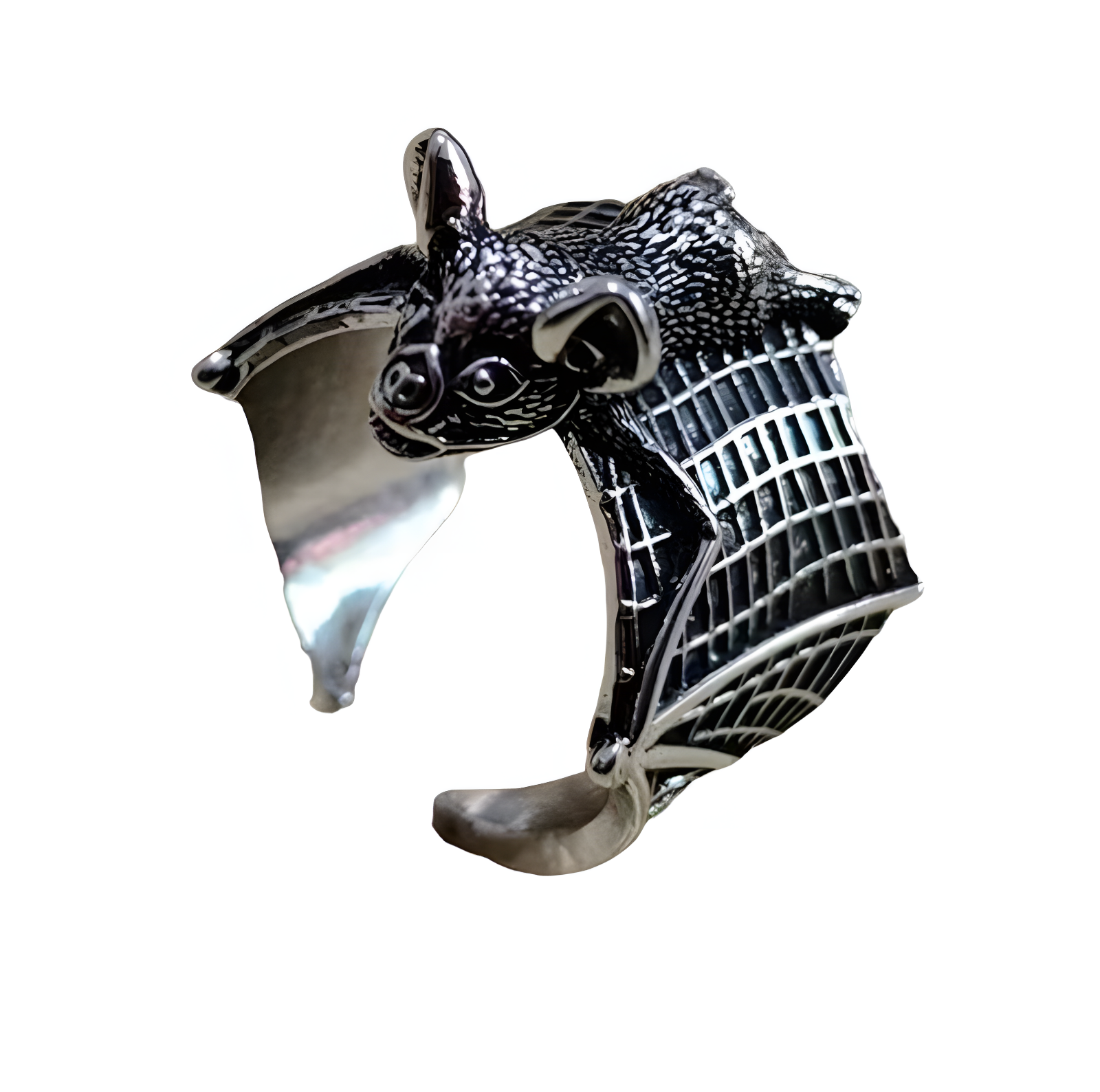Fledermausring Edelstahl Silber  Fledermaus Größenverstellbar Unisex