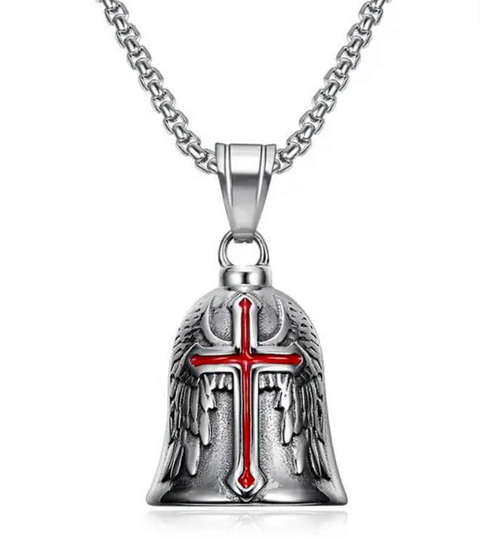 Biker Bell Glocke Metall Anhänger Motorrad Kreuz Flügel Glücksbringer 
