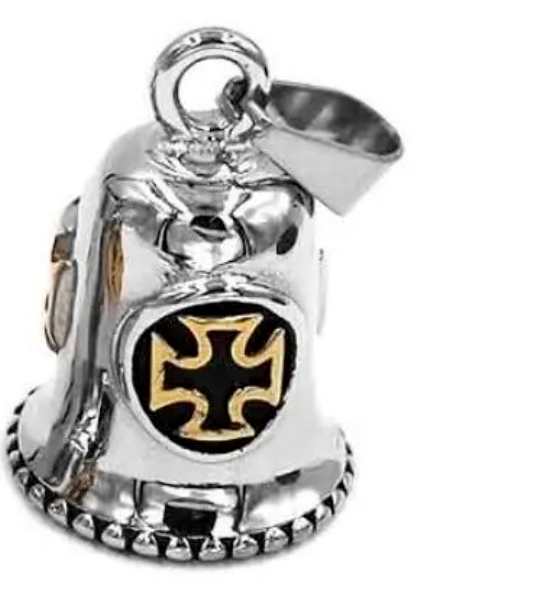 Biker Bell Glocke Metall Anhänger Motorrad Kreuz  Glücksbringer 