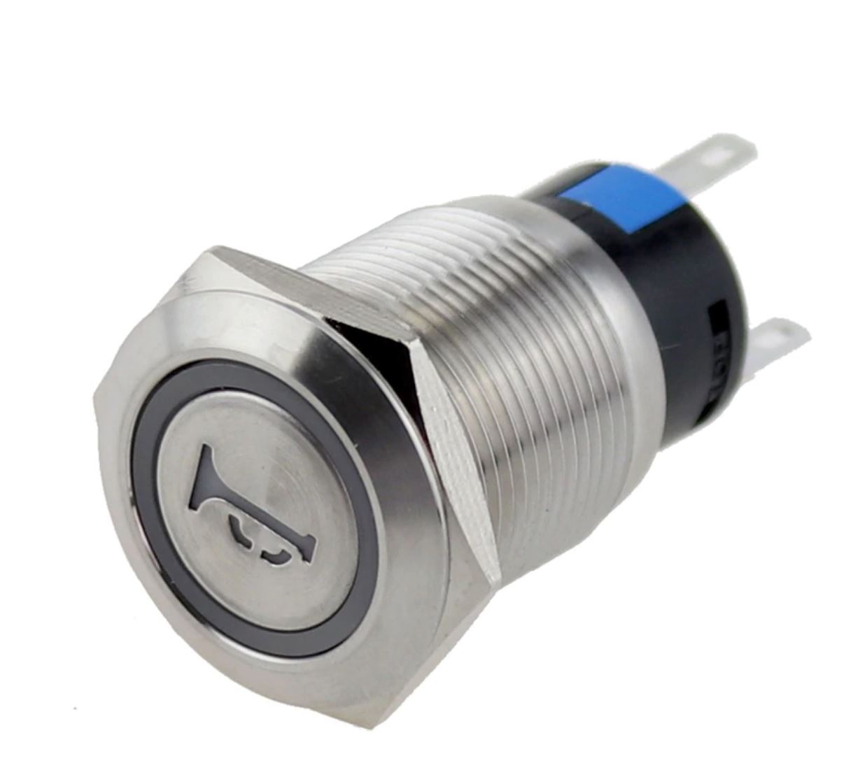 Einbauschalter - / Taster 19 mm Edelstahl Hupen-Symbol LED