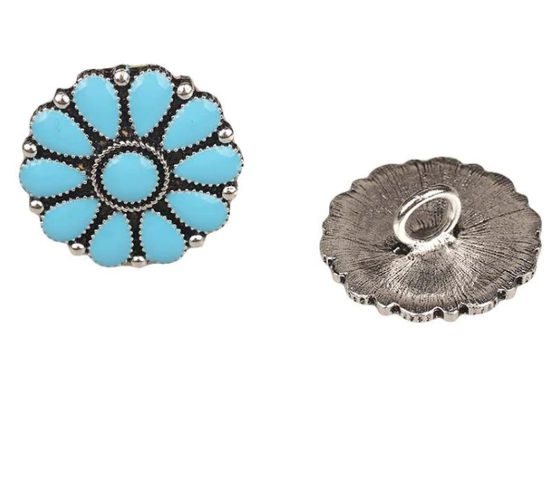 Blume 30 mm Western Concho mit Öse blau