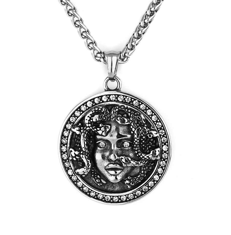 Halskette Medusa Edelstahl silber 60 cm