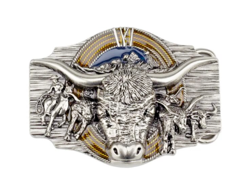 Gürtelschnalle Buckle Bison für Gürtel Metall Herde Indianer Western Longhorn