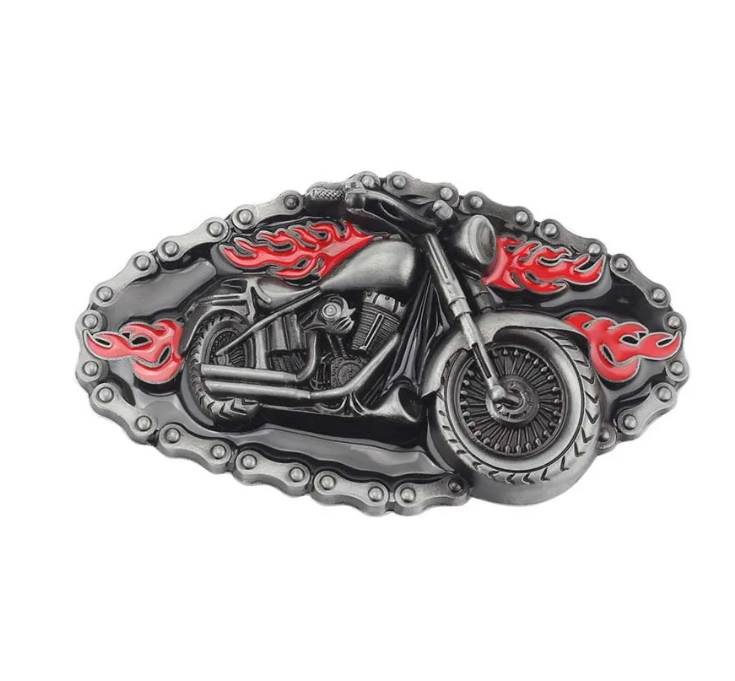 Gürtelschnalle Buckle für Gürtel bis 4 cm Breite Metall Motorrad Bike Flammen