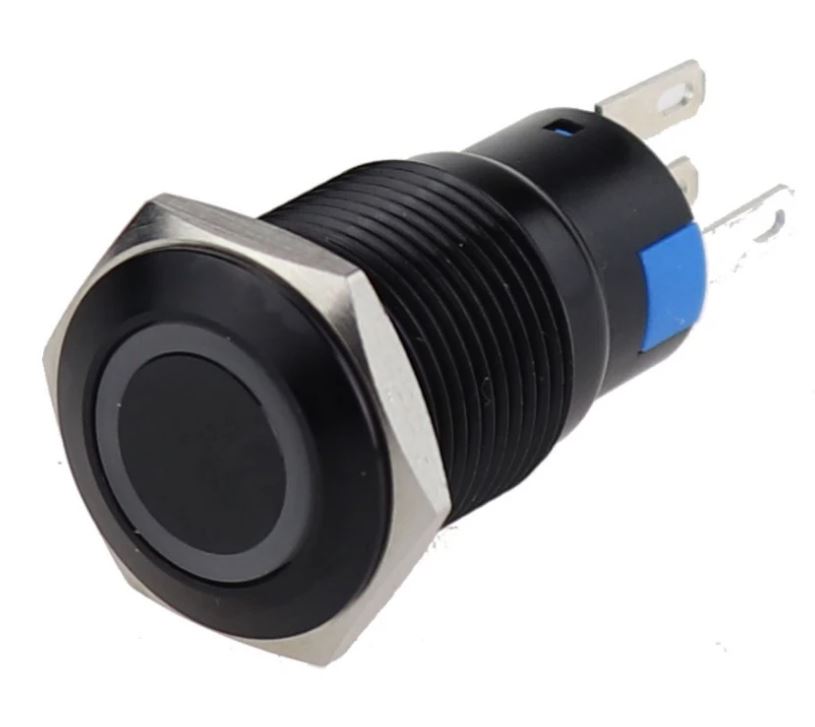 Einbauschalter - / Taster 16 mm Schwarz mit Ring LED